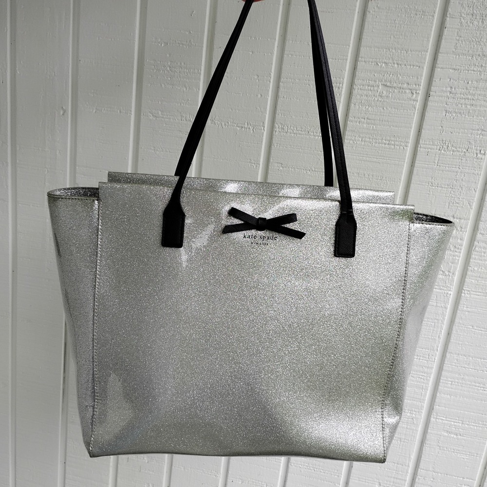 Kate Spade New York Mavis Street Silver Glitter Large Tote Bag